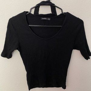 Black Mid Sleeve Neck Lined Shirt